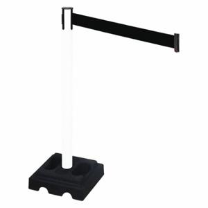 RETRACTA-BELT 332PWH-BK Barrier Post With Belt, PVC, White, 40 Inch Post Height, 2 1/2 Inch Post Dia | CT8XWH 48VM03