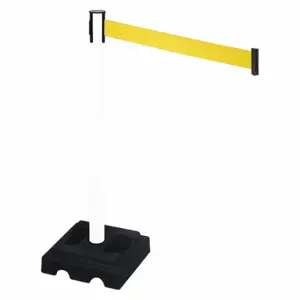 RETRACTA-BELT 332PWH-YW Barrier Post With Belt, PVC, White, 40 Inch Post Height, 2 1/2 Inch Post Dia | CT8XWN 48VM18