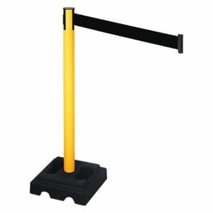 RETRACTA-BELT 332PYW-BK Barrier Post With Belt, PVC, Yellow, 40 Inch Post Height, 2 1/2 Inch Post Dia | CT8XXA 48VM20