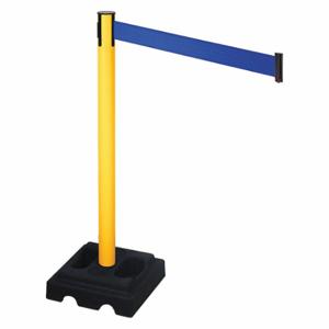RETRACTA-BELT 332PYW-BL Barrier Post With Belt, PVC, Yellow, 40 Inch Post Height, 2 1/2 Inch Post Dia | CT8YBB 48VM21