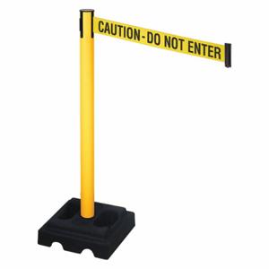 RETRACTA-BELT 332PYW-CAU Barrier Post With Belt, PVC, Yellow, 40 Inch Post Height, 2 1/2 Inch Post Dia | CT8XXD 48VM24