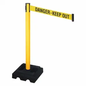 RETRACTA-BELT 332PYW-DKO Barrier Post With Belt, PVC, Yellow, 40 Inch Post Height, 2 1/2 Inch Post Dia, Square | CT8XWT 48VM25