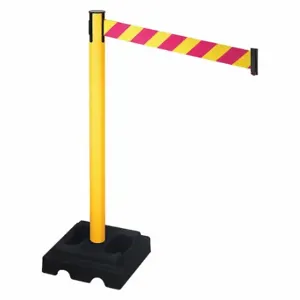 RETRACTA-BELT 332PYW-MYD Barrier Post With Belt, PVC, Yellow, 40 Inch Post Height, 2 1/2 Inch Post Dia | CT8XWX 48VM28