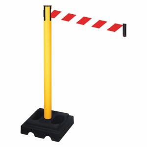 RETRACTA-BELT 332PYW-RWD Barrier Post With Belt, PVC, Yellow, 40 Inch Post Height, 2 1/2 Inch Post Dia | CT8XWW 48VM33