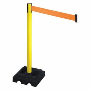 RETRACTA-BELT 332YA-OR Barrier Post With Belt, Yellow, 40 Inch Post Height, 2 1/2 Inch Post Dia, Square | CT8XJG 48VM64