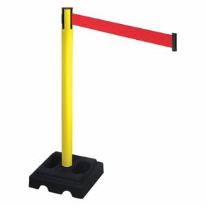 RETRACTA-BELT 332YA-RD Barrier Post With Belt, Yellow, 40 Inch Post Height, 2 1/2 Inch Post Dia, Square | CT8XHX 48VM66