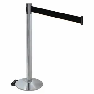 RETRACTA-BELT 334PAPC-BK Barrier Post With Belt, Polished Aluminum, 40 Inch Post Height, 2 1/2 Inch Post Dia | CT8WZJ 48VR58