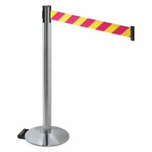 RETRACTA-BELT 334PAPC-MYD Barrier Post With Belt, Polished Aluminum, 40 Inch Post Height, 2 1/2 Inch Post Dia | CT8XAH 48VR66