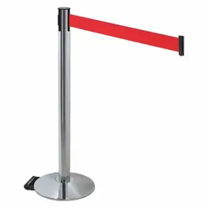 RETRACTA-BELT 334PAPC-RD Barrier Post With Belt, Polished Aluminum, 40 Inch Post Height, 2 1/2 Inch Post Dia | CT8WZM 48VR70