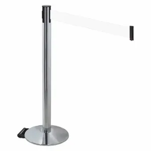 RETRACTA-BELT 334PAPC-WH Barrier Post With Belt, Polished Aluminum, 40 Inch Post Height, 2 1/2 Inch Post Dia | CT8XAT 48VR73