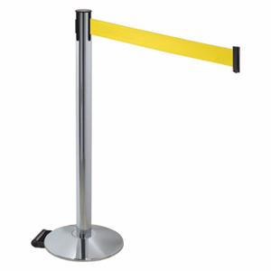 RETRACTA-BELT 334PAPC-YW Barrier Post With Belt, Polished Aluminum, 40 Inch Post Height, 2 1/2 Inch Post Dia | CT8WZA 48VR74