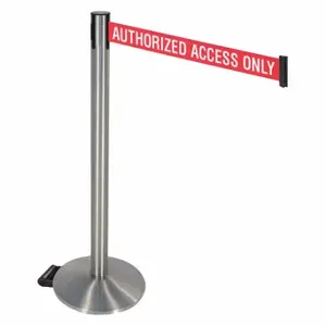 RETRACTA-BELT 334SASS-AAO Barrier Post With Belt, Aluminum, Satin Stainless Steel, 40 Inch Post Height, Sloped, Gray | CT8XFK 48VR75