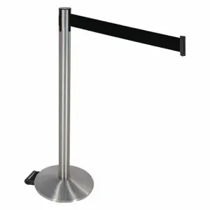 RETRACTA-BELT 334SASS-BK Barrier Post With Belt, Satin Stainless Steel, 40 Inch Post Height, Sloped, Black | CT8XER 48VR76