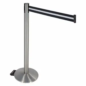 RETRACTA-BELT 334SASS-BW Barrier Post With Belt, Aluminum, Satin Stainless Steel, 40 Inch Post Height, Sloped, Gray | CT8XEY 48VR78