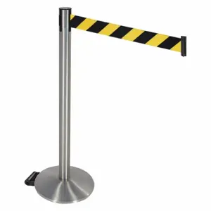 RETRACTA-BELT 334SASS-BYD Barrier Post With Belt, Aluminum, Satin Stainless Steel, 40 Inch Post Height, Sloped, Gray | CT8XGE 48VR79