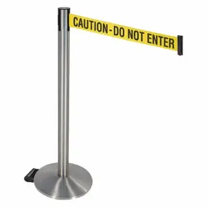 RETRACTA-BELT 334SASS-CAU Barrier Post With Belt, Aluminum, Satin Stainless Steel, 40 Inch Post Height, Sloped, Gray | CT8XGA 48VR80