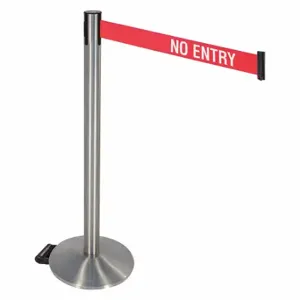 RETRACTA-BELT 334SASS-NE Barrier Post With Belt, Aluminum, Satin Stainless Steel, 40 Inch Post Height, Sloped, Gray | CT8XFJ 48VR85