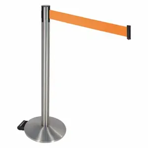 RETRACTA-BELT 334SASS-OR Barrier Post With Belt, Satin Stainless Steel, 40 Inch Post Height, Sloped, Orange | CT8XGH 48VR86