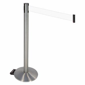 RETRACTA-BELT 334SASS-WH Barrier Post With Belt, Satin Stainless Steel, 40 Inch Post Height, Sloped, White | CT8XGR 48VR91