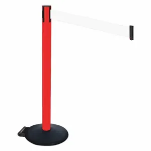 RETRACTA-BELT 335PRD-WH Barrier Post With Belt, PVC, 40 Inch Post Height, 2 1/2 Inch Post Dia, Sloped | CT8YAJ 48VT64