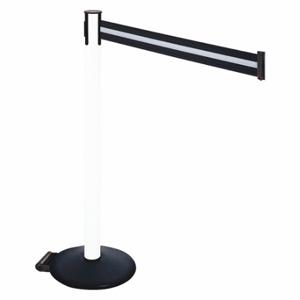 RETRACTA-BELT 335PWH-BW Barrier Post With Belt, PVC, 40 Inch Post Height, 2 1/2 Inch Post Dia, Sloped | CT8YBN 48VT87