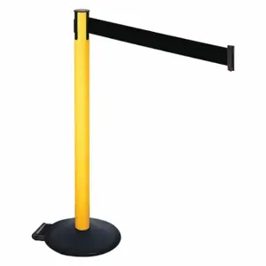 RETRACTA-BELT 335PYW-BK Barrier Post With Belt, PVC, 40 Inch Post Height, 2 1/2 Inch Post Dia, Sloped | CT8XLB 48VU04