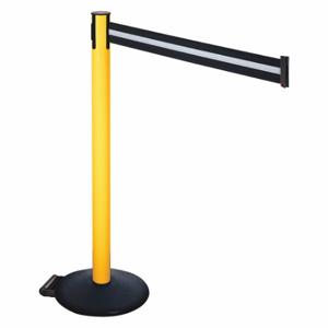 RETRACTA-BELT 335PYW-BW Barrier Post With Belt, PVC, 40 Inch Post Height, 2 1/2 Inch Post Dia, Sloped | CT8XNW 48VU06