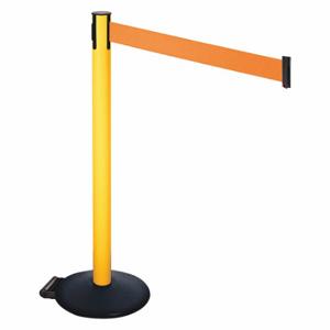RETRACTA-BELT 335PYW-OR Barrier Post With Belt, PVC, 40 Inch Post Height, 2 1/2 Inch Post Dia, Sloped | CT8XTN 48VU14