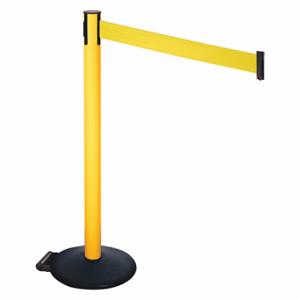 RETRACTA-BELT 335PYW-YW Barrier Post With Belt, PVC, 40 Inch Post Height, 2 1/2 Inch Post Dia, Sloped | CT8YDA 48VU20