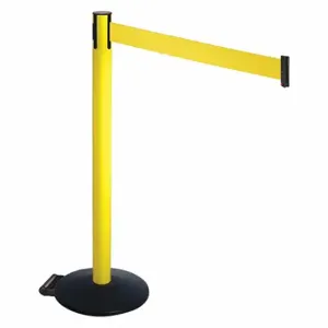 RETRACTA-BELT 335YA-YW Barrier Post With Belt, Aluminum, Powder Coated, 40 Inch Post Height, 2 1/2 Inch Post Dia | CT8YCU 48VU74