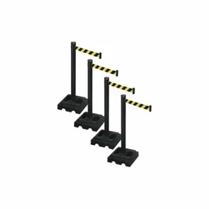 RETRACTA-BELT PSBA302PSB-BYD Barrier Systems, Black and Yellow Diagonal Striped, Black, Black | CT8YDP 52YC75