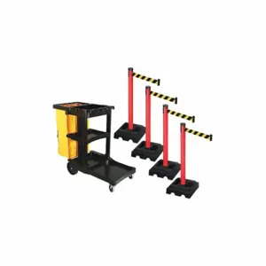 RETRACTA-BELT PSBK302PRD-BYD Barrier Systems, Black and Yellow Diagonal Striped, Red, Black | CT8YDU 52YC53