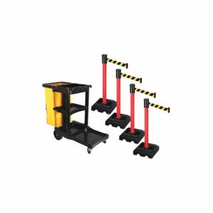 RETRACTA-BELT PSBK322PRD-BYD Barrier Systems, Black and Yellow Diagonal Striped, Red, Black | CT8YDR 52YD86