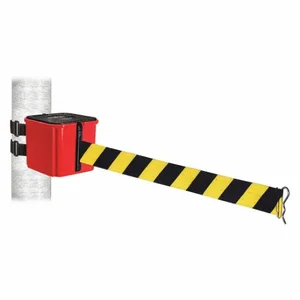 RETRACTA-BELT WH412RD20-BYD-V Retractable Belt Barrier, Black And Yellow Diagonal Striped, Red, 20 ft Belt Length | CT8YPC 52CX62