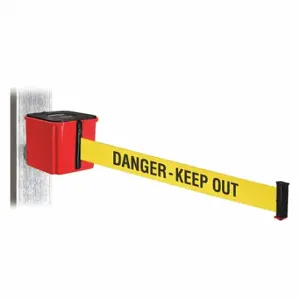 RETRACTA-BELT WH412RD20-DKO-MM Retractable Belt Barrier, Yellow With Black Text, Danger - Keep Out, Red | CT8ZFA 52CX67