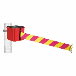 RETRACTA-BELT WH412RD25-MYD-HC Retractable Belt Barrier, Magenta And Yellow Diagonal Stripe, Red, 25 ft Belt Length | CT8YVK 52CZ71