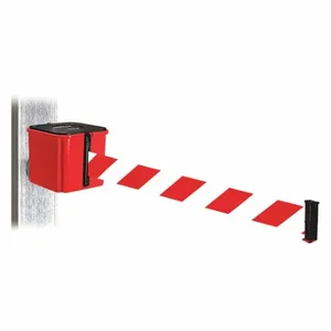 RETRACTA-BELT WH412RD15-RWD-MM Retractable Belt Barrier, Red And White Diagonal Striped, Red, 15 ft Belt Length | CT8YWZ 52CX43