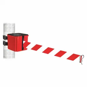 RETRACTA-BELT WH412RD25-RWD-V Retractable Belt Barrier, Red And White Diagonal Striped, Red, 25 ft Belt Length | CT8YXH 52CY29