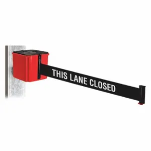 RETRACTA-BELT WH412RD30-TLC-MM Retractable Belt Barrier, Black With White Text, This Lane Closed, Red, 30 ft Belt Length | CT8YQM 52CZ59