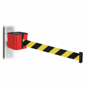 RETRACTA-BELT WH412RD25-BYD-MM Retractable Belt Barrier, Black And Yellow Diagonal Striped, Red, 25 ft Belt Length | CT8YPH 52CY04