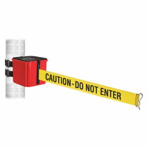 RETRACTA-BELT WH412RD15-CAU-V Retractable Belt Barrier, Yellow With Black Text, Red | CT8ZGF 52CX20