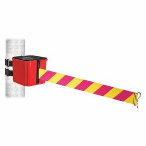 RETRACTA-BELT WH412RD20-MYD-V Retractable Belt Barrier, Magenta And Yellow Diagonal Stripe, Red, 20 ft Belt Length | CT8YVG 52CZ70