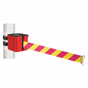 RETRACTA-BELT WH412RD30-MYD-V Retractable Belt Barrier, Magenta And Yellow Diagonal Stripe, Red, 30 ft Belt Length | CT8YVN 52CZ76