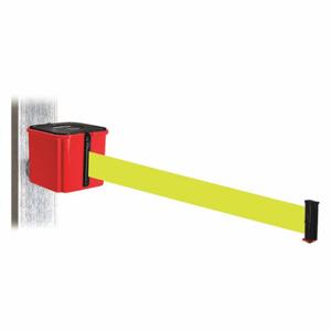 RETRACTA-BELT WH412RD20-FY-MM Retractable Belt Barrier, Fluorescent Yellow, Red, 20 ft Belt Length | CT8YTX 52CX70