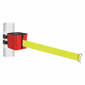 RETRACTA-BELT WH412RD30-FY-V Retractable Belt Barrier, Fluorescent Yellow, Red, 30 ft Belt Length | CT8YUH 52CY62