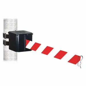 RETRACTA-BELT WH412SB15-RWD-V Retractable Belt Barrier, Red And White Diagonal Striped, Black, 15 ft Belt Length | CT8YWK 48VZ22