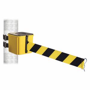 RETRACTA-BELT WH412YW15-BYD-V Retractable Belt Barrier, Black And Yellow Diagonal Striped, Yellow, 15 ft Belt Length | CT8YPQ 48VY96