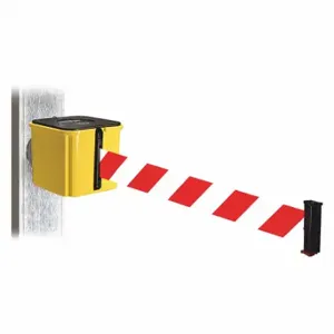 RETRACTA-BELT WH412YW15-RWD-MM Retractable Belt Barrier, Red And White Diagonal Striped, Yellow, 15 ft Belt Length | CT8YXR 48VZ10