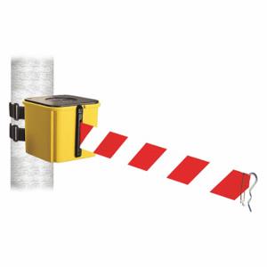 RETRACTA-BELT WH412YW25-RWD-V Retractable Belt Barrier, Red And White Diagonal Striped, Yellow, 25 ft Belt Length | CT8ZKX 48VZ27