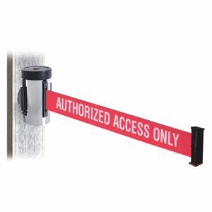 RETRACTA-BELT WH700PC-AAO-MM Retractable Belt Barrier, Red With White Text, Authorized Access Only, Polished Chrome | CT8YYQ 48WA12